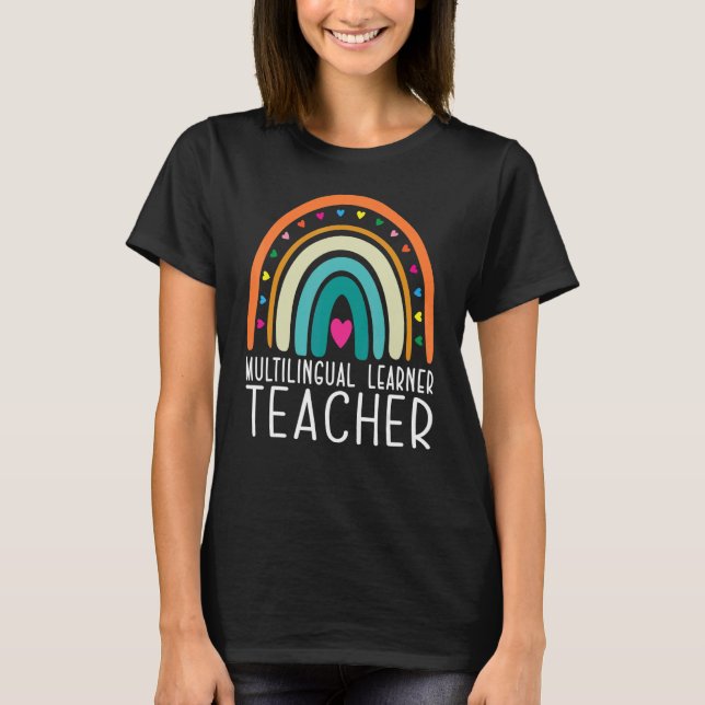 Multilingual Learner Teacher Leopard Rainbow Multi T-Shirt (Front)