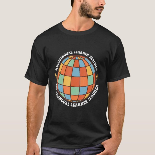 Multilingual Learner Teacher Retro Groovy Multilin T-Shirt (Front)