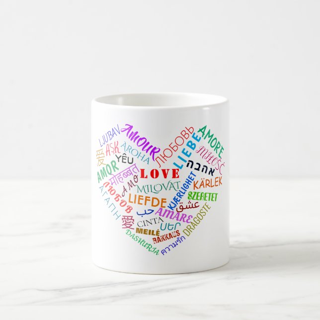 Multilingual Love Text Heart Coffee Mug (Center)