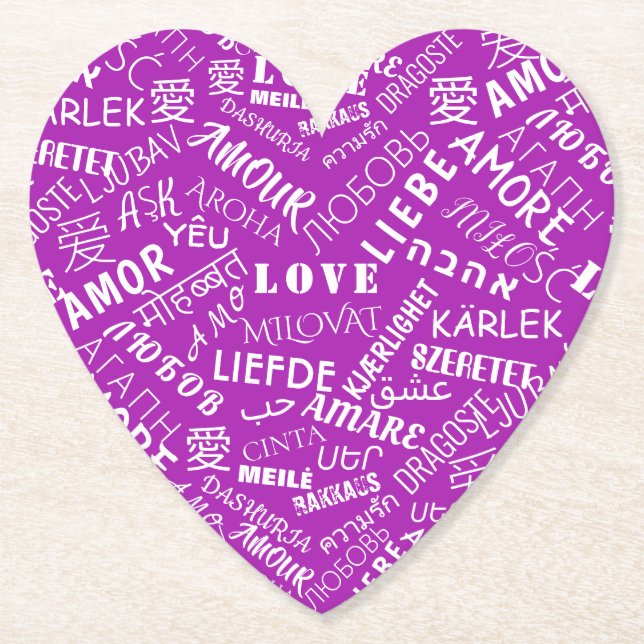 Multilingual Love Text Paper Coaster Choose Colour (Front)