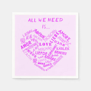 Multilingual Love Text Wedding Napkins Your Colour