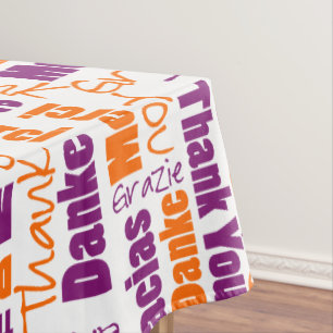 Multilingual Purple Orange Thank You Typography Tablecloth