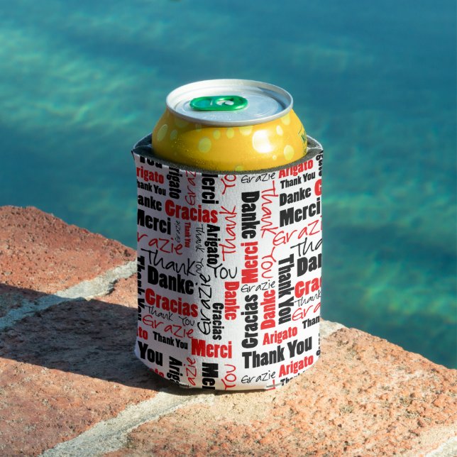 Multilingual Red Black Thank You Typography Can Cooler (In Situ Pool)