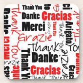 Multilingual Red Black Thank You Typography Coaster (Front)