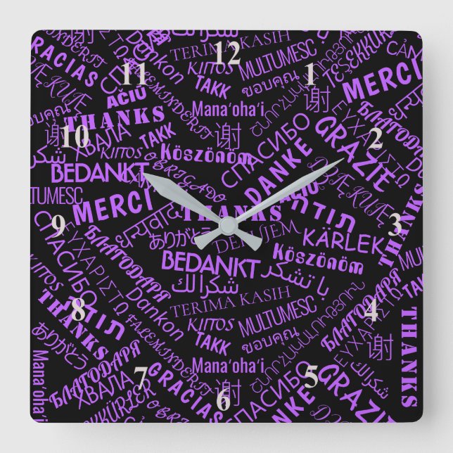 Multilingual Thank You Text Clock - Choose Colors (Front)
