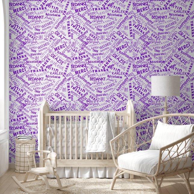 Multilingual Thank You Text Custom Colours Purple Wallpaper (Kids)