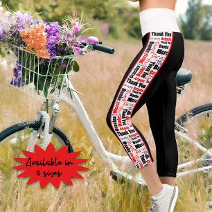 Multilingual Thank You Typography Vertical Stripes Capri Leggings