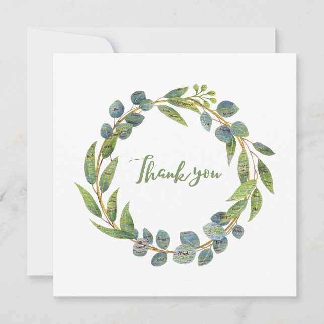 Multilingual Wreath Thank You Cards (Front)