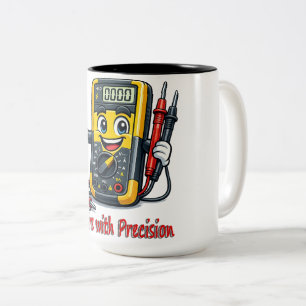 Multimeter Cartoon Mascot Measure With Precision M Two-Tone Coffee Mug