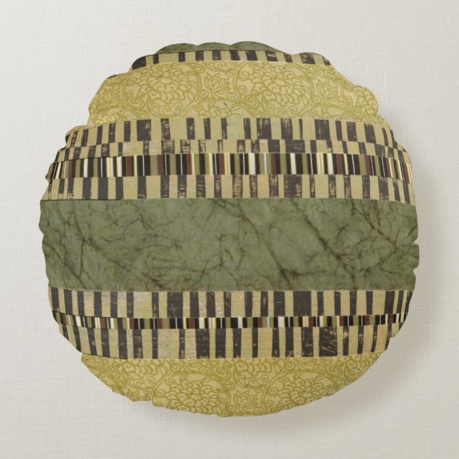 Multipatterned Panel Painting Round Pillow (Front)