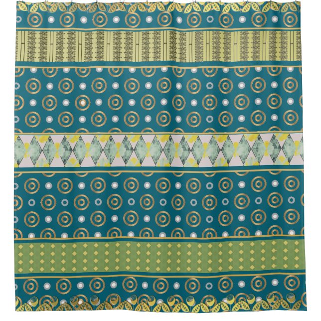 Multipatterned Teal, Lemon and Lime Shower Curtain (Front)