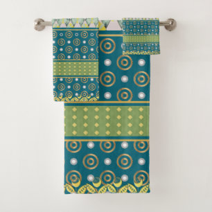 Multipatterned Teal, Lemon & Lime Colored Bath Towel Set