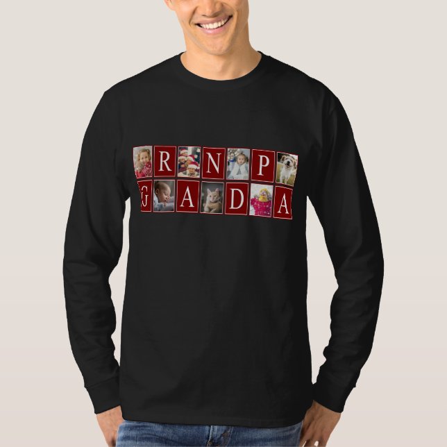 Multiphoto Pattern with Grandpa Text Photo T-Shirt (Front)
