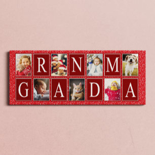 Multiphoto Red Heart Pattern Grandma Photo Canvas Print