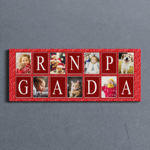 Multiphoto Red Heart Pattern Grandpa Photo Canvas Print