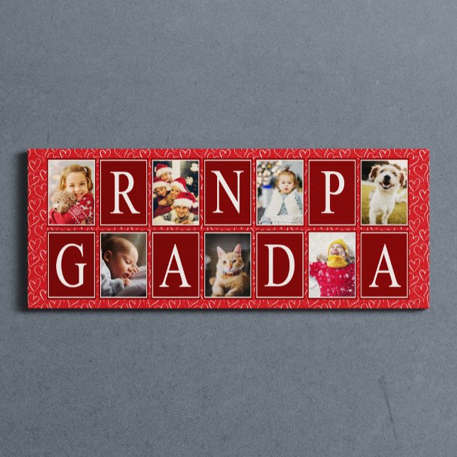 Multiphoto Red Heart Pattern Grandpa Photo Canvas Print (Creator Uploaded)