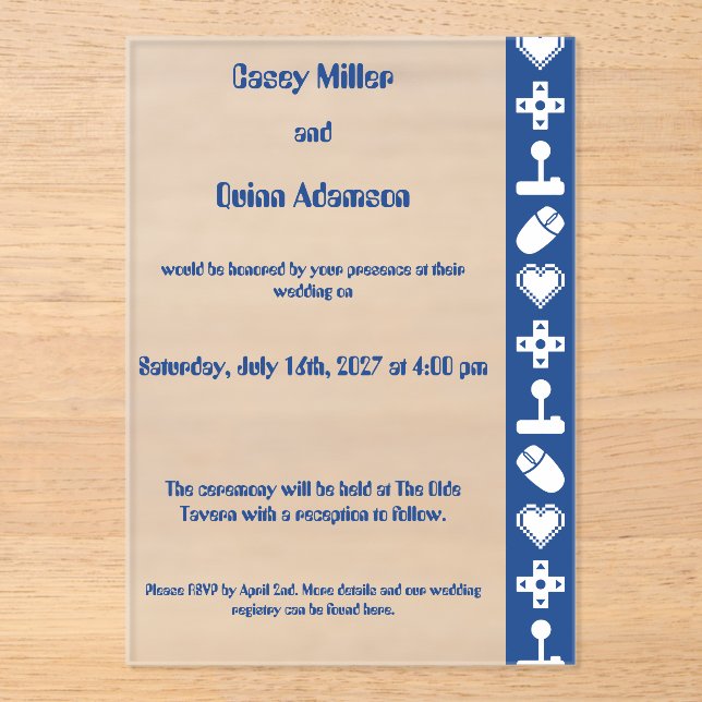 Multiplayer Mode in Blue Acrylic Wedding  Invitations (Front)