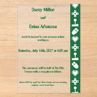 Multiplayer Mode in Green Acrylic Wedding Invitations