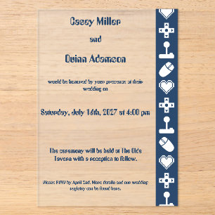 Multiplayer Mode in Navy Acrylic Wedding Invitations