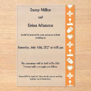 Multiplayer Mode in Orange Acrylic Wedding Invitations