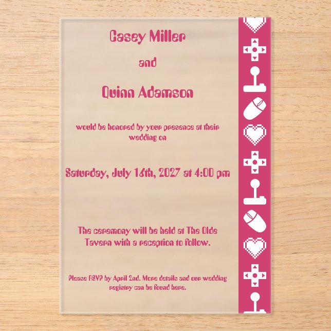 Multiplayer Mode in Raspberry Acrylic Wedding  Invitations (Front)