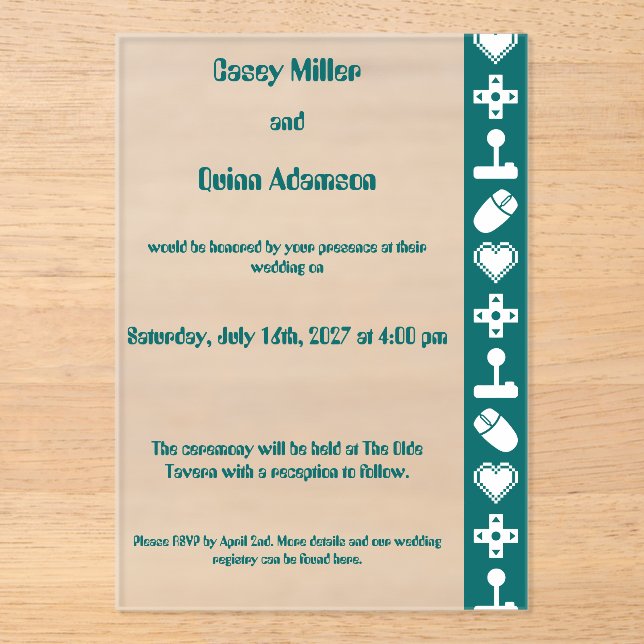 Multiplayer Mode in Teal Acrylic Wedding  Invitations (Front)