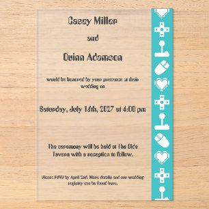 Multiplayer Mode in Turquoise Acrylic Wedding  Invitations