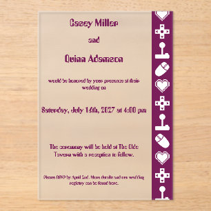 Multiplayer Mode in Wine Acrylic Wedding  Invitations