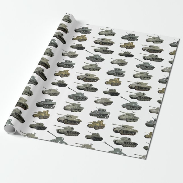 Multiple American WW2 Tanks and Armoured Vehicles Wrapping Paper (Unrolled)