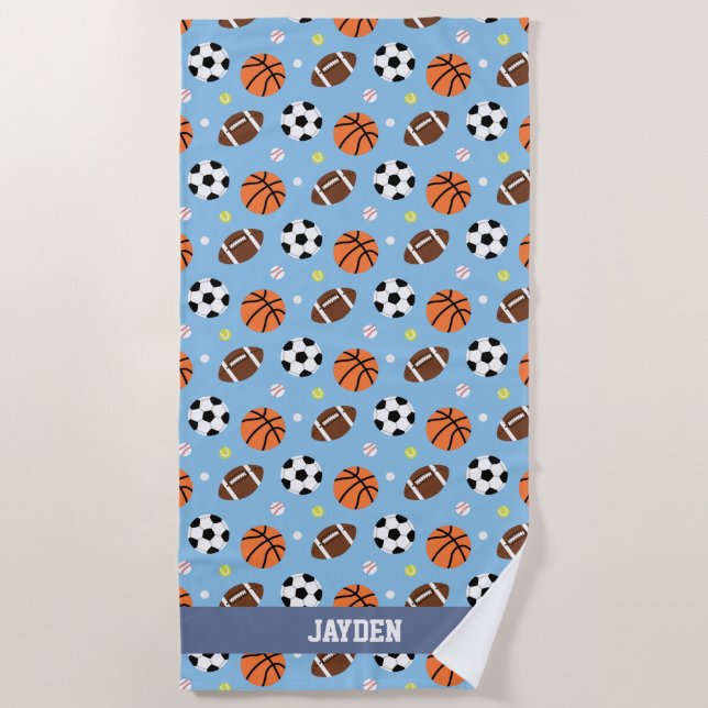 Multiple Balls Sports Pattern Boys Beach Towel (Front)
