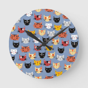 Multiple Cats Fun Pattern Round Clock