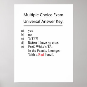 Multiple Choice Exam Universal Answer Key Poster