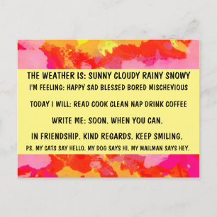 MULTIPLE CHOICE FUNNY "BUSY PERSON" POSTCARD