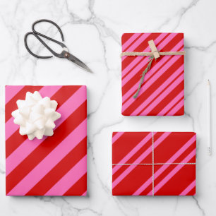 Multiple Diag Stripe Patterns DIY Colours Hot Pink Wrapping Paper Sheet