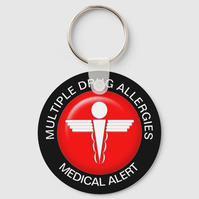 Multiple drug allergies medical alert keychain (Front)