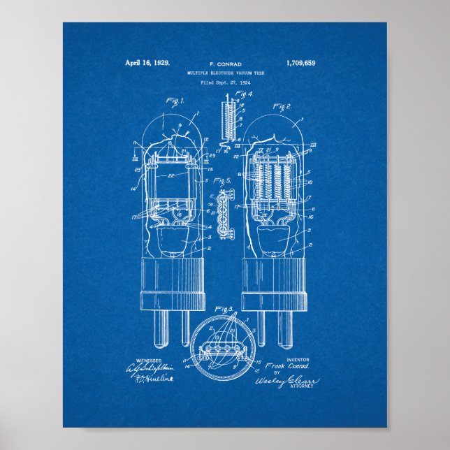 Multiple-electrode Vacuum Tube Patent - Blueprint Poster (Front)