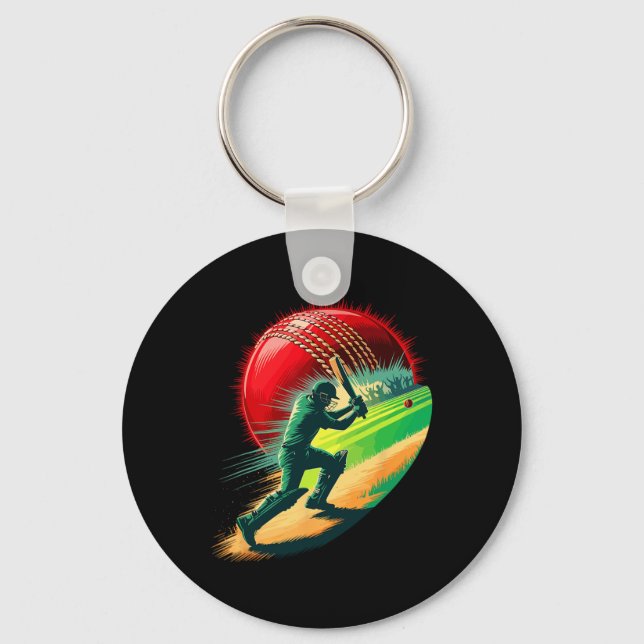 Multiple Exposure Art Cricket Cricketer Tsman Bowl Keychain (Front)