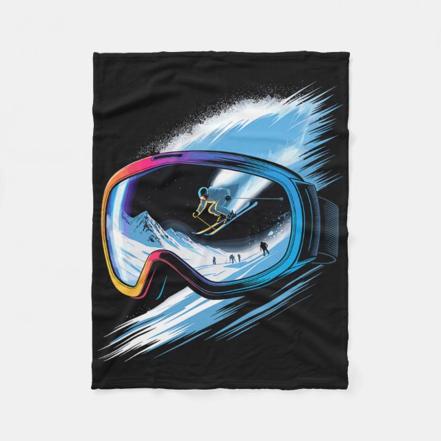 Multiple Exposure Art Skiing Mountain Ski Snow Win Fleece Blanket (Front)