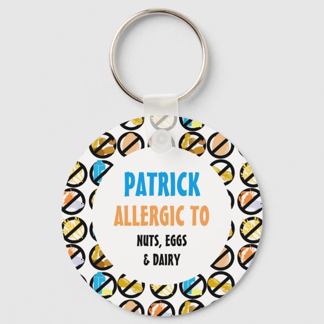Multiple Food Allergies Personalized Kids Keychain (Front)