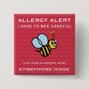 Multiple Food Allergy Alert Bumble Bee Button