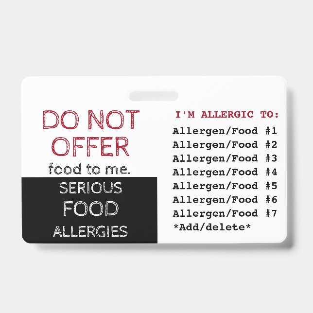 Multiple Food Allergy Alert Label Badge (Front)