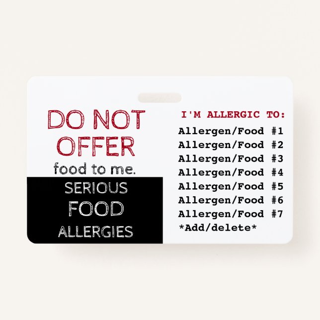 Multiple Food Allergy Alert Label Badge (Front)