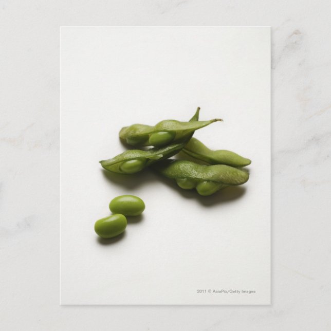 multiple green edamame beans with pea pod broken postcard (Front)