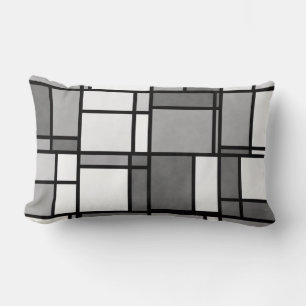 Multiple Grey White Mondrian Inspired Pattern Lumbar Pillow