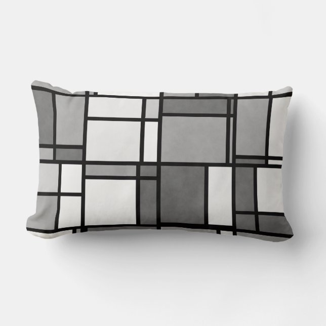 Multiple Grey White Mondrian Inspired Pattern Lumbar Pillow (Front)