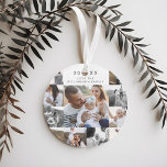 Multiple Grid Photo Collage Black & Gold Pine Ornament<br><div class="desc">Celebrate the magical and festive holiday season with our custom holiday ornaments.. Our modern minimalistic holiday grid photo collage design features the year and family name in an modern simple san serif type. The design features a modern minimal multiple photo grid collage photo layout design with 11 photo placeholders for...</div>