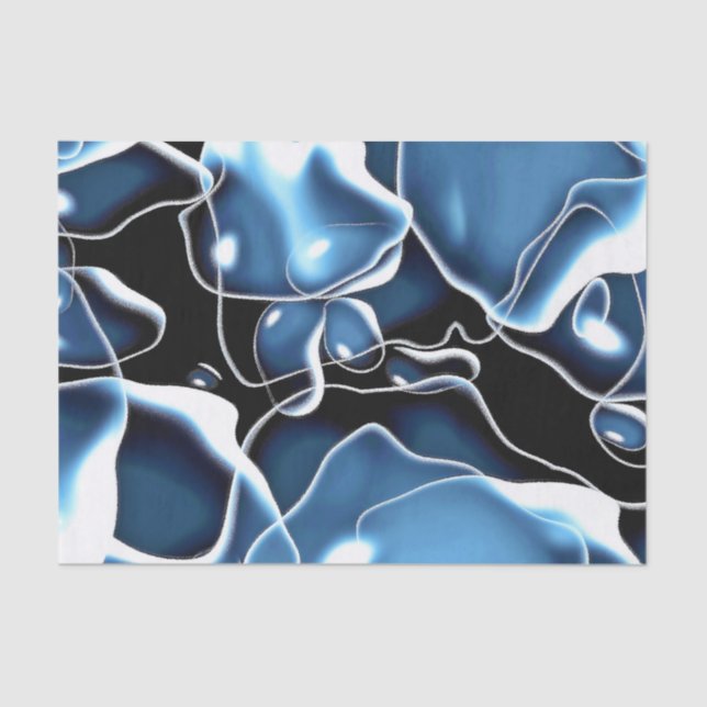 Multiple irregular shaped blue, and black bubbles tissue paper (Front)