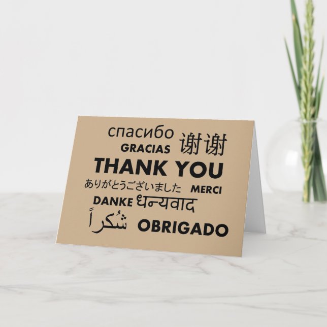 Multiple Language Black & White Thank You Card (Front)