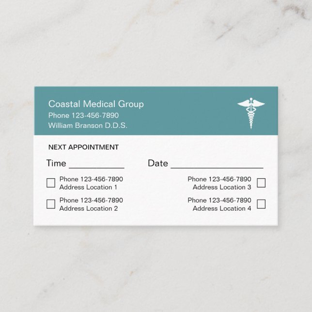 Multiple Location Doctor Appointment Cards (Front)