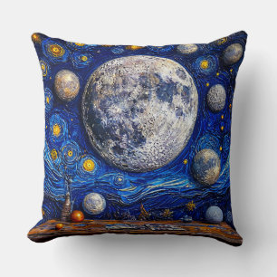 Multiple Moons Above a Martian-like Surface Throw Pillow